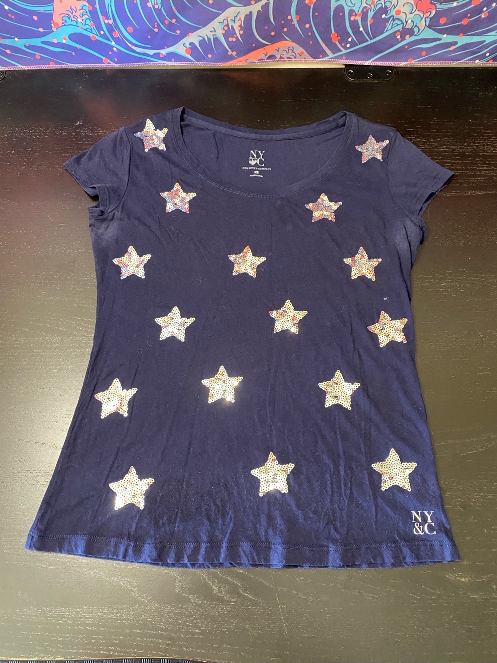 New York & Company Navy Logo Graphic Tee